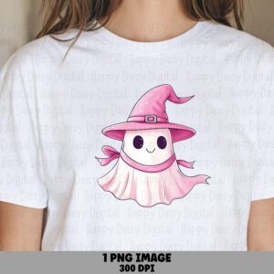 Pink Witch Ghost Character PNG Pink Witch Character Cute Ghost Illustration Sublimation Design Commercial Use POD