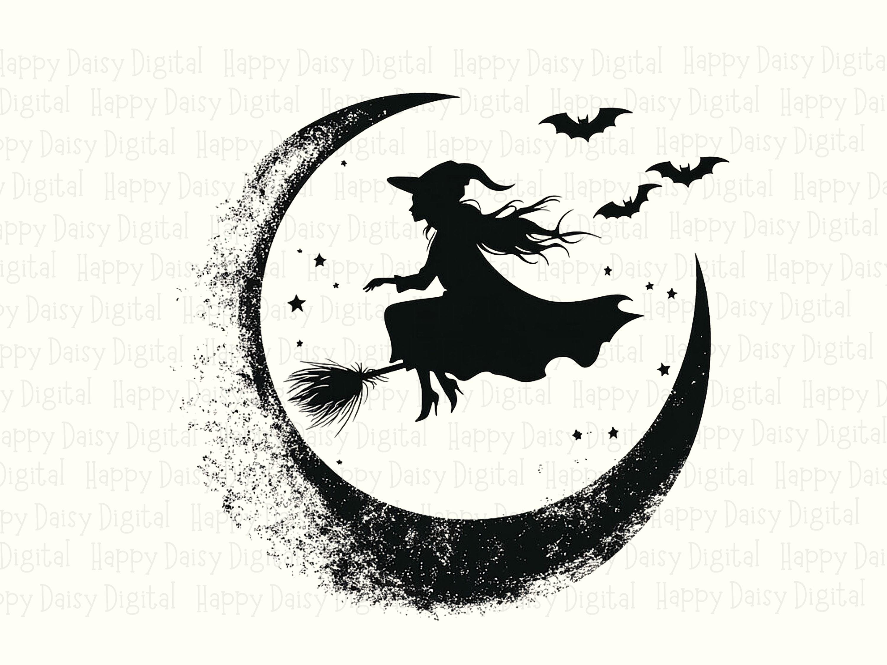 Witch Silhouette PNG Witch Silhouette Design Crescent Moon Illustration Sublimation Design Commercial Use POD - Image 2