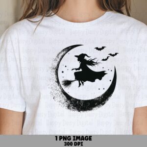 Witch Silhouette PNG Witch Silhouette Design Crescent Moon Illustration Sublimation Design Commercial Use POD