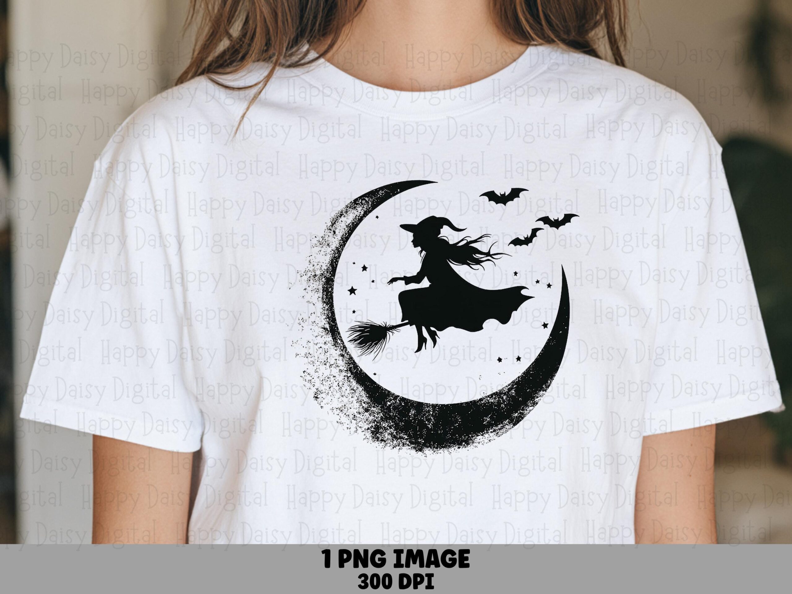 Witch Silhouette PNG Witch Silhouette Design Crescent Moon Illustration Sublimation Design Commercial Use POD