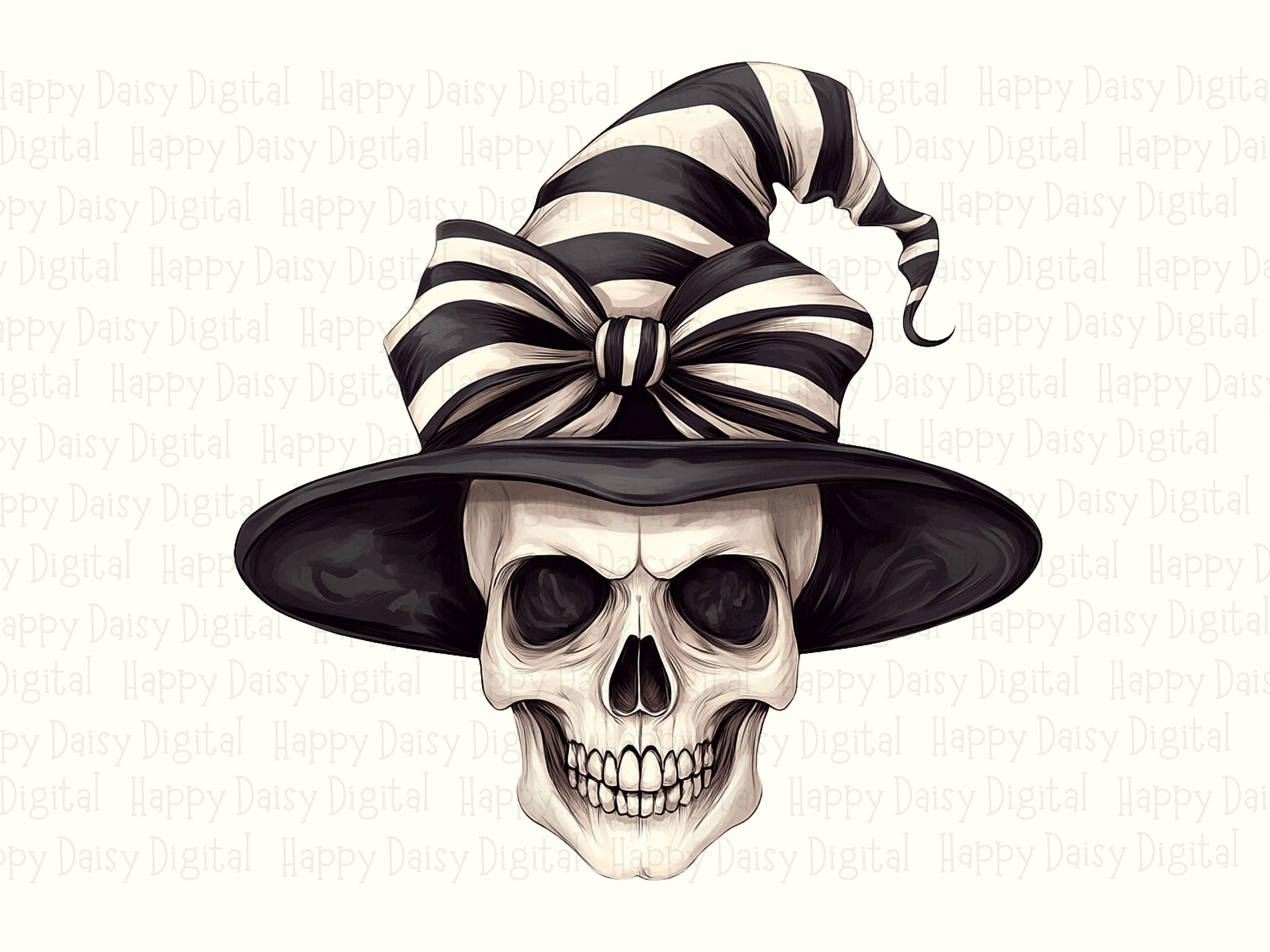 Striped Witch Hat Skull PNG Skull Witch Hat Design Striped Hat Illustration Sublimation Design Commercial Use POD - Image 2
