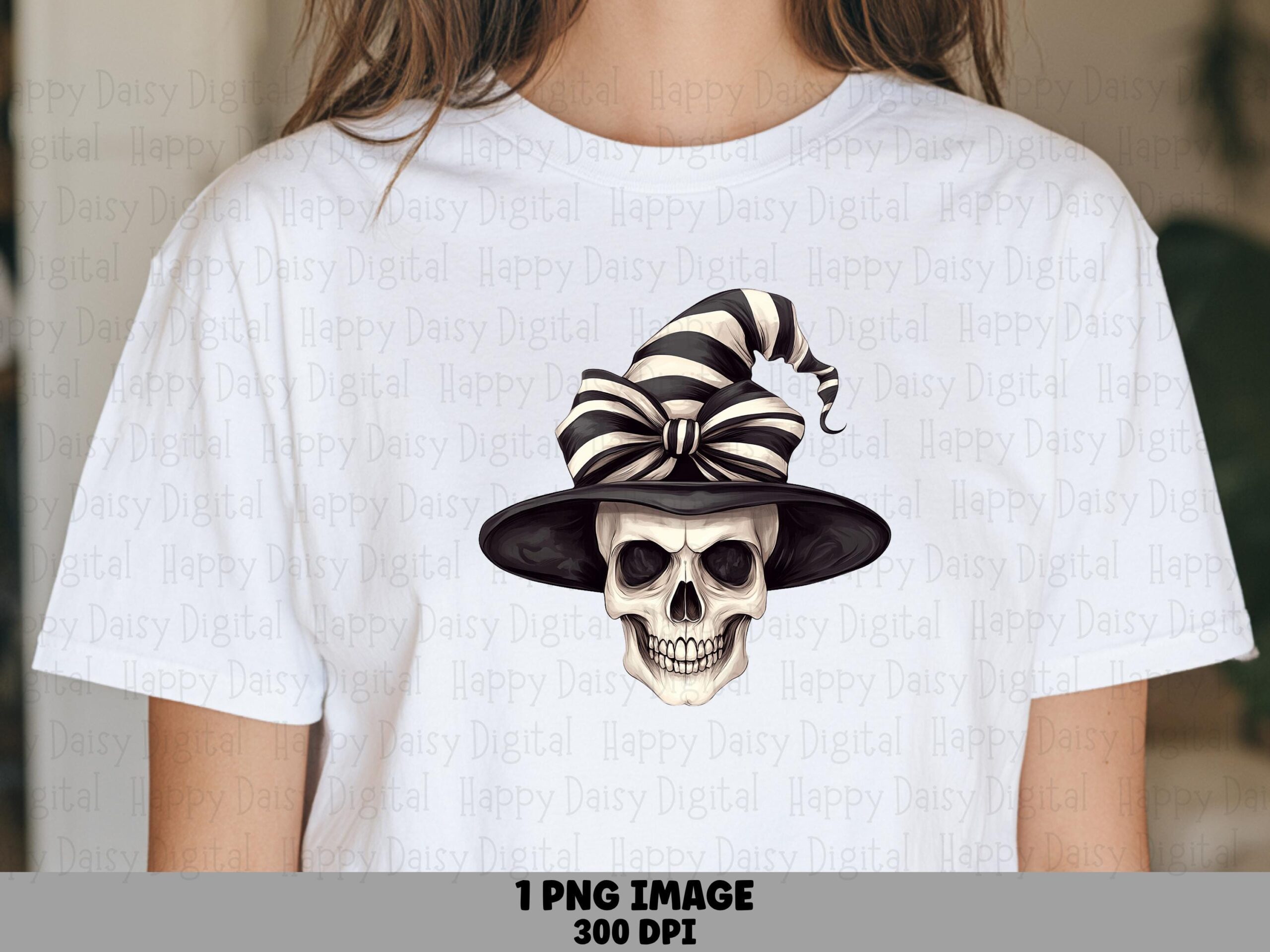 Striped Witch Hat Skull PNG Skull Witch Hat Design Striped Hat Illustration Sublimation Design Commercial Use POD