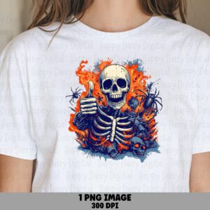 Skeleton With Fire PNG Skeleton Fire Design Flame Effect Illustration Sublimation Design Commercial Use POD