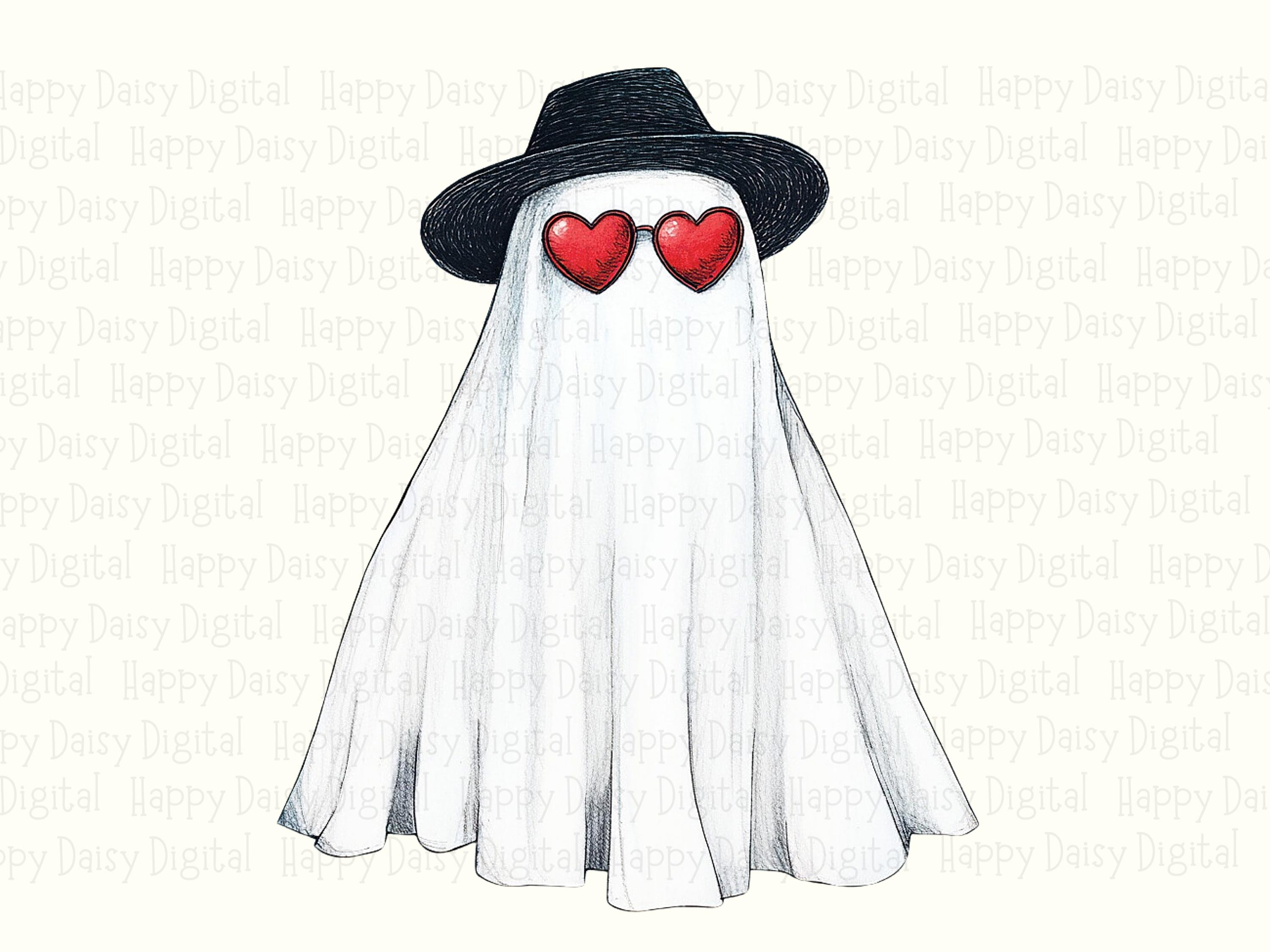 Ghost With Hat And Sunglasses PNG Cool Ghost Design Hat Sunglasses Illustration Cricut Silhouette Canva Commercial Use POD - Image 2