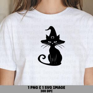 Meow SVG PNG Meow Witch Cat Cat Illustration Cricut Silhouette Canva Commercial Use POD