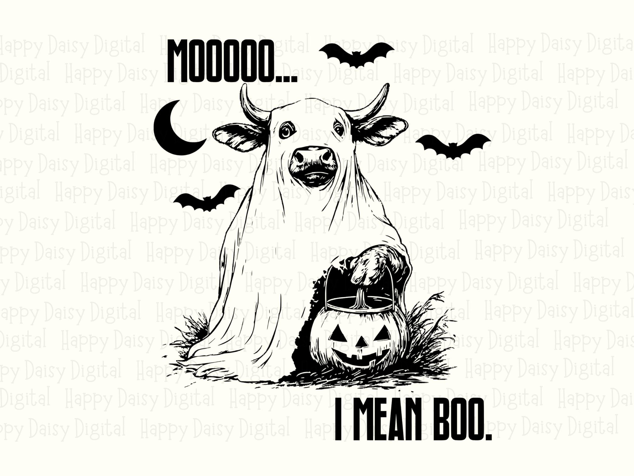 I Fear Boo SVG PNG I Fear Boo Pun Cow Character Illustration Cricut Silhouette Canva Commercial Use POD - Image 2