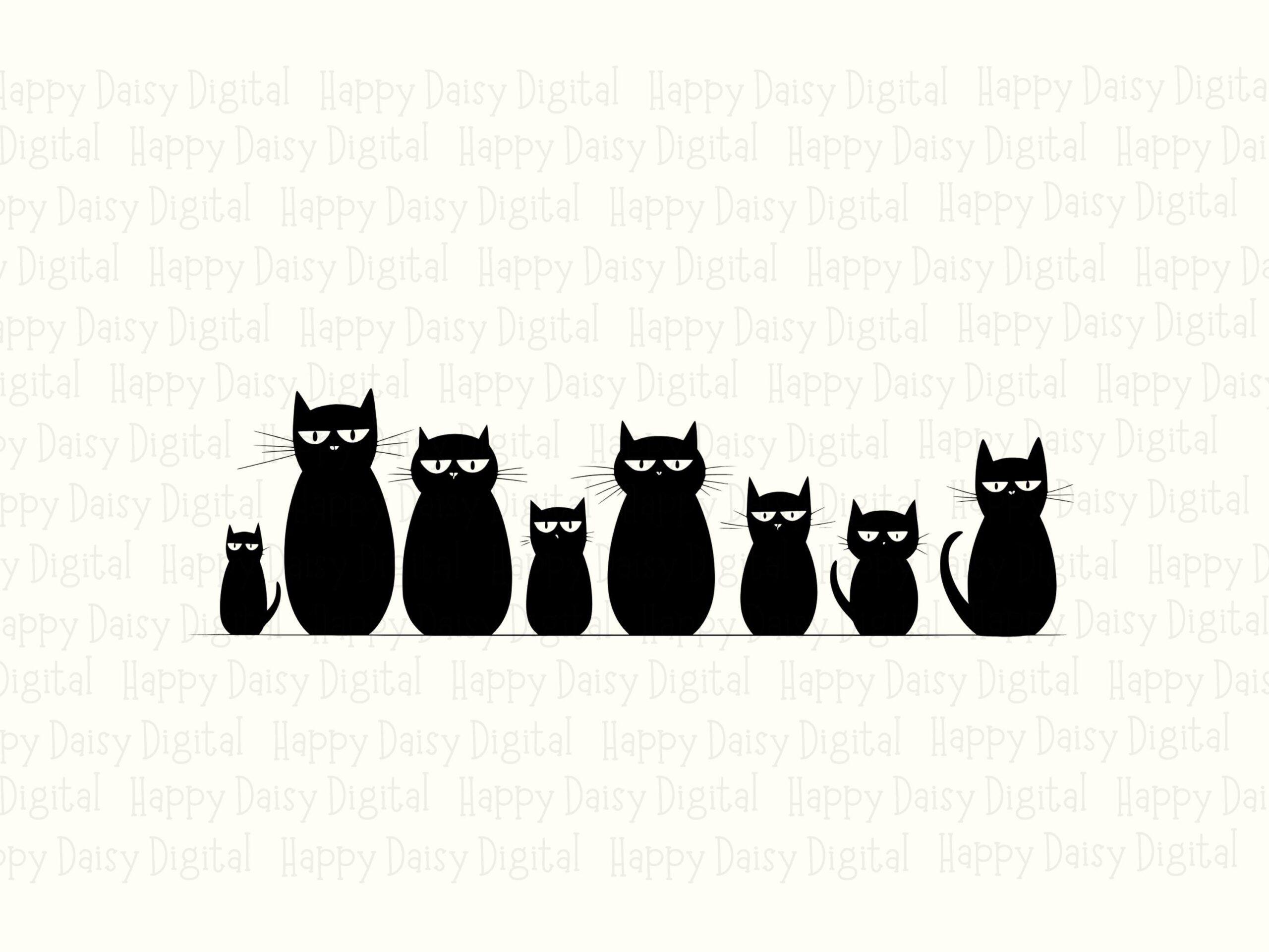Black Cat Silhouettes SVG PNG Black Cat Silhouette Row Cat Icon Design Cricut Silhouette Canva Commercial Use POD - Image 2
