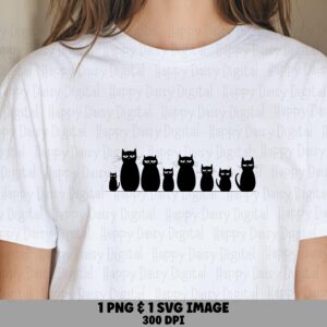 Black Cat Silhouettes SVG PNG Black Cat Silhouette Row Cat Icon Design Cricut Silhouette Canva Commercial Use POD