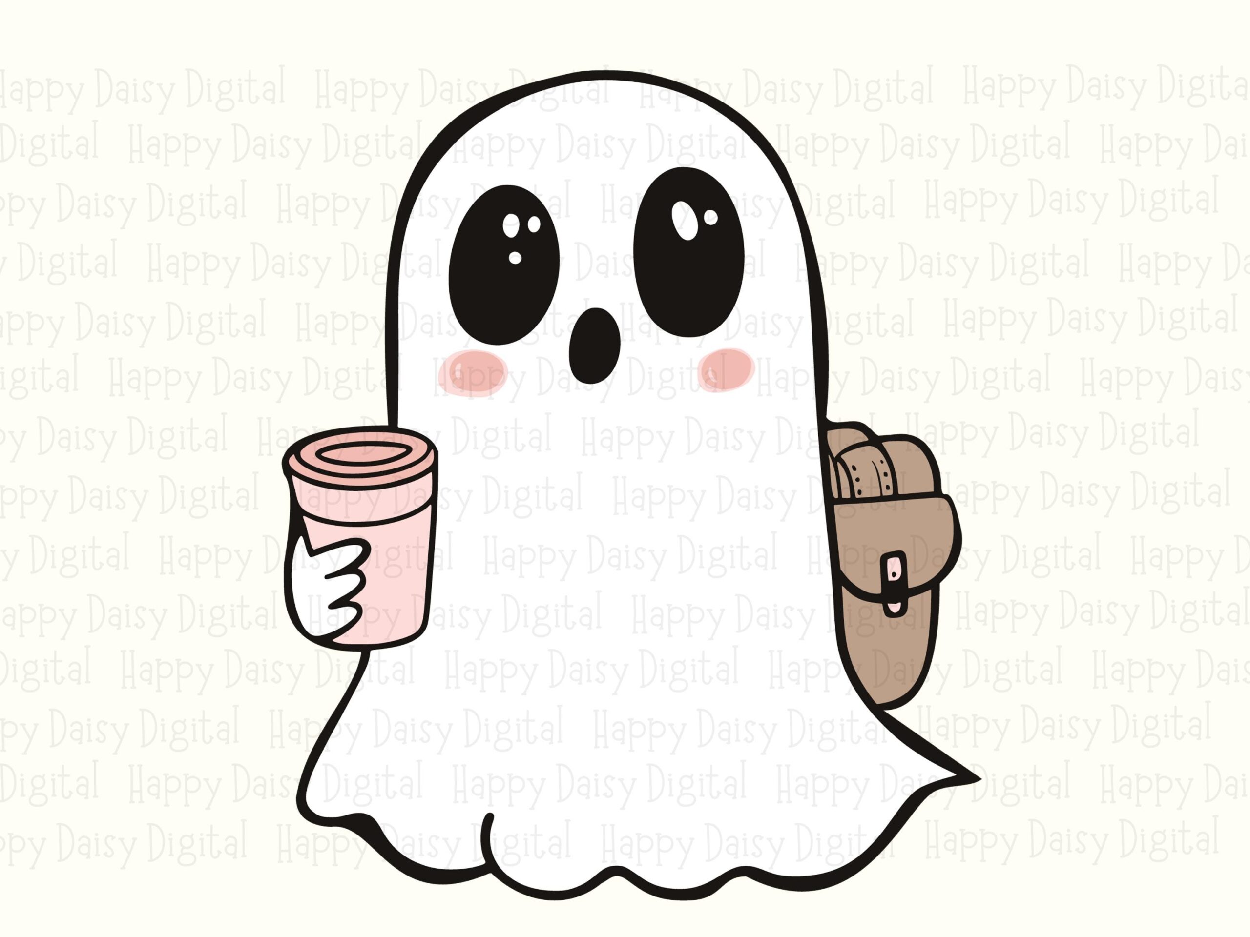 Ghost With Drink SVG PNG Ghost Design Ghost Illustration Cricut Silhouette Canva Commercial Use POD - Image 2