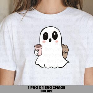 Ghost With Drink SVG PNG Ghost Design Ghost Illustration Cricut Silhouette Canva Commercial Use POD