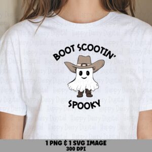 Boot Scootin' Spooky SVG PNG Boot Scootin Spooky Cowboy Ghost Design Cricut Silhouette Canva Commercial Use POD