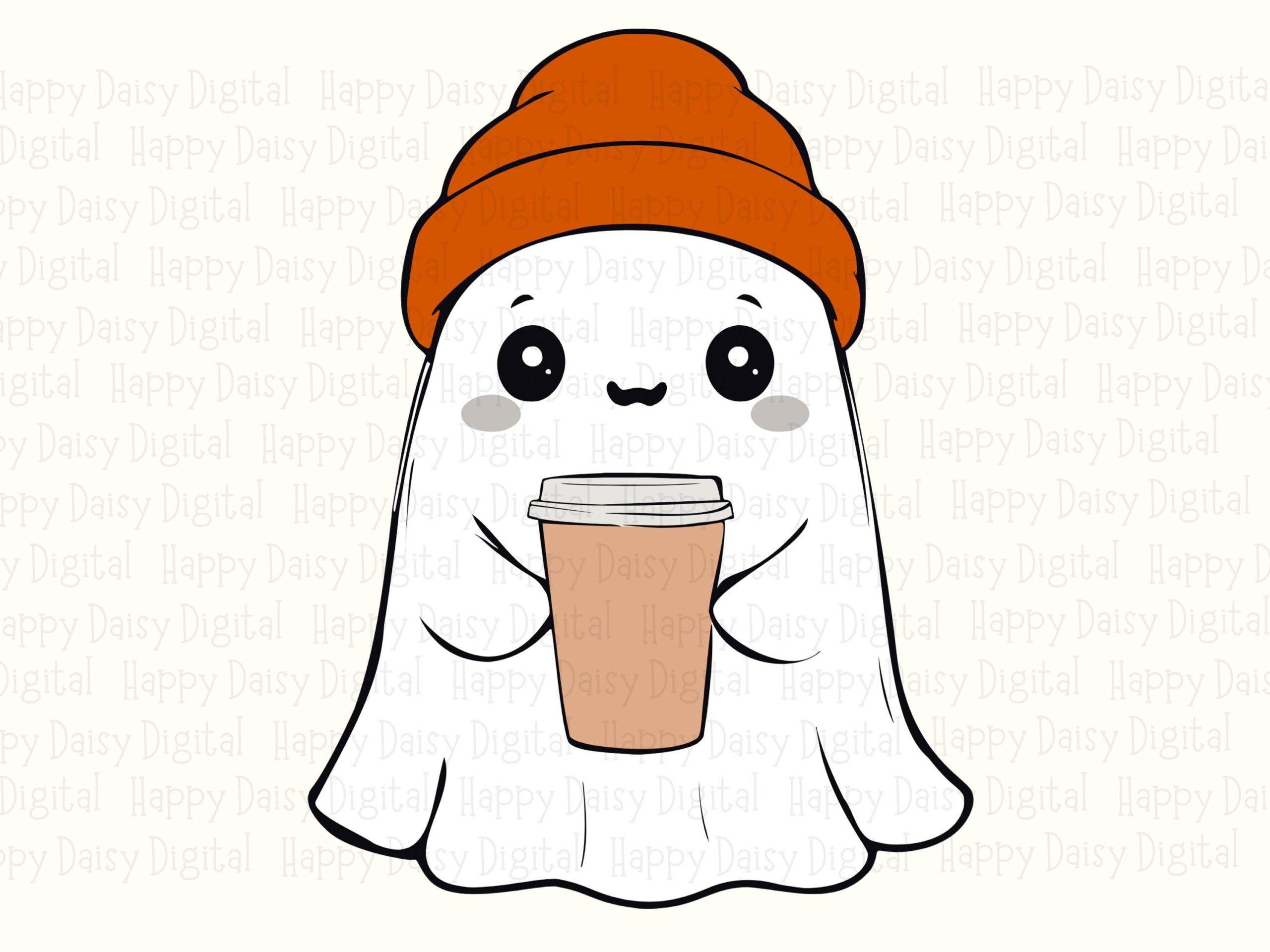 Ghost With Winter Hat And Drink SVG PNG Ghost Winter Drink Design Cozy Character Illustration Cricut Silhouette Canva Commercial Use POD - Image 2