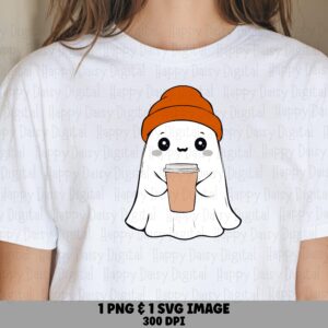 Ghost With Winter Hat And Drink SVG PNG Ghost Winter Drink Design Cozy Character Illustration Cricut Silhouette Canva Commercial Use POD