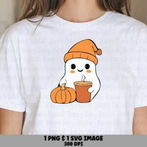 Ghost With Winter Hat SVG PNG Ghost Winter Hat Pumpkin Cozy Halloween Design Cricut Silhouette Canva Commercial Use POD
