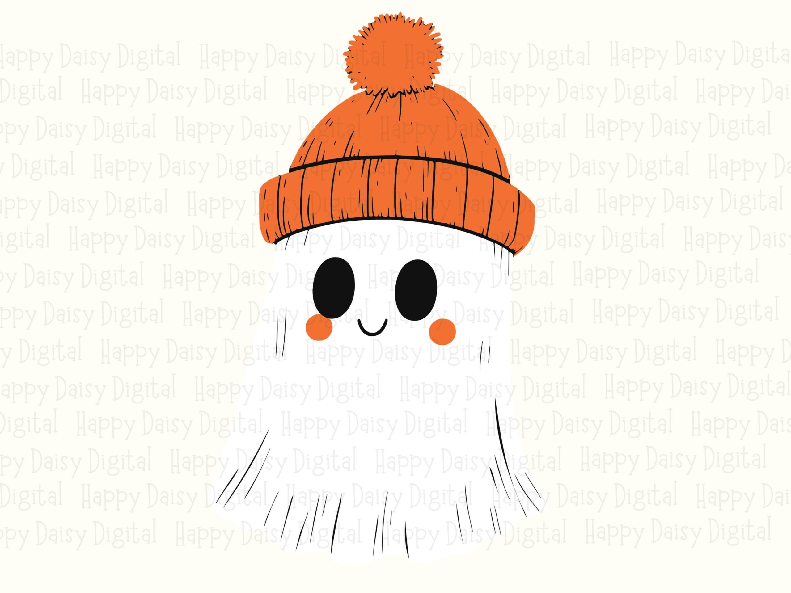 Ghost With Winter Hat SVG PNG Ghost Winter Hat Design Cozy Halloween Design Cricut Silhouette Canva Commercial Use POD - Image 2