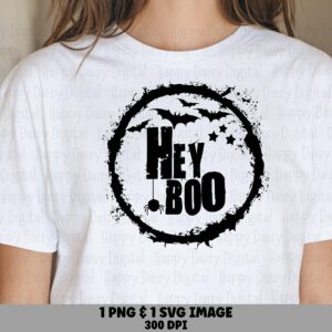 Hey Boo SVG PNG Hey Boo Badge Design Bat Accent Design Cricut Silhouette Canva Commercial Use POD
