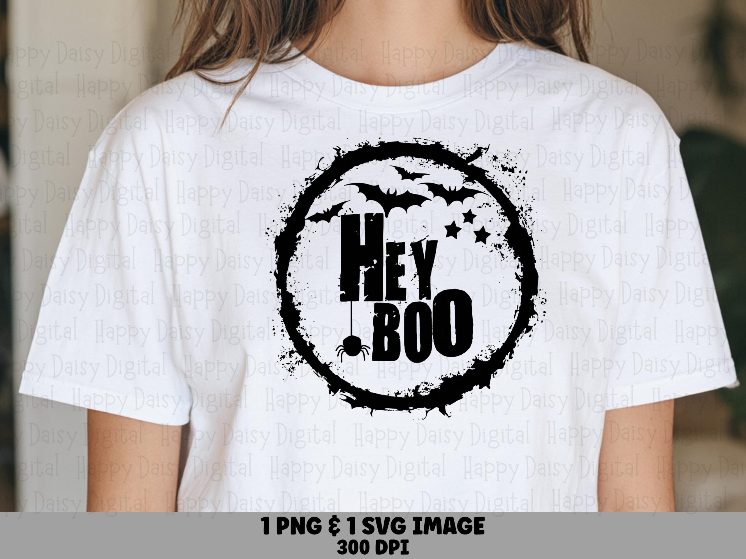 Hey Boo SVG PNG Hey Boo Badge Design Bat Accent Design Cricut Silhouette Canva Commercial Use POD