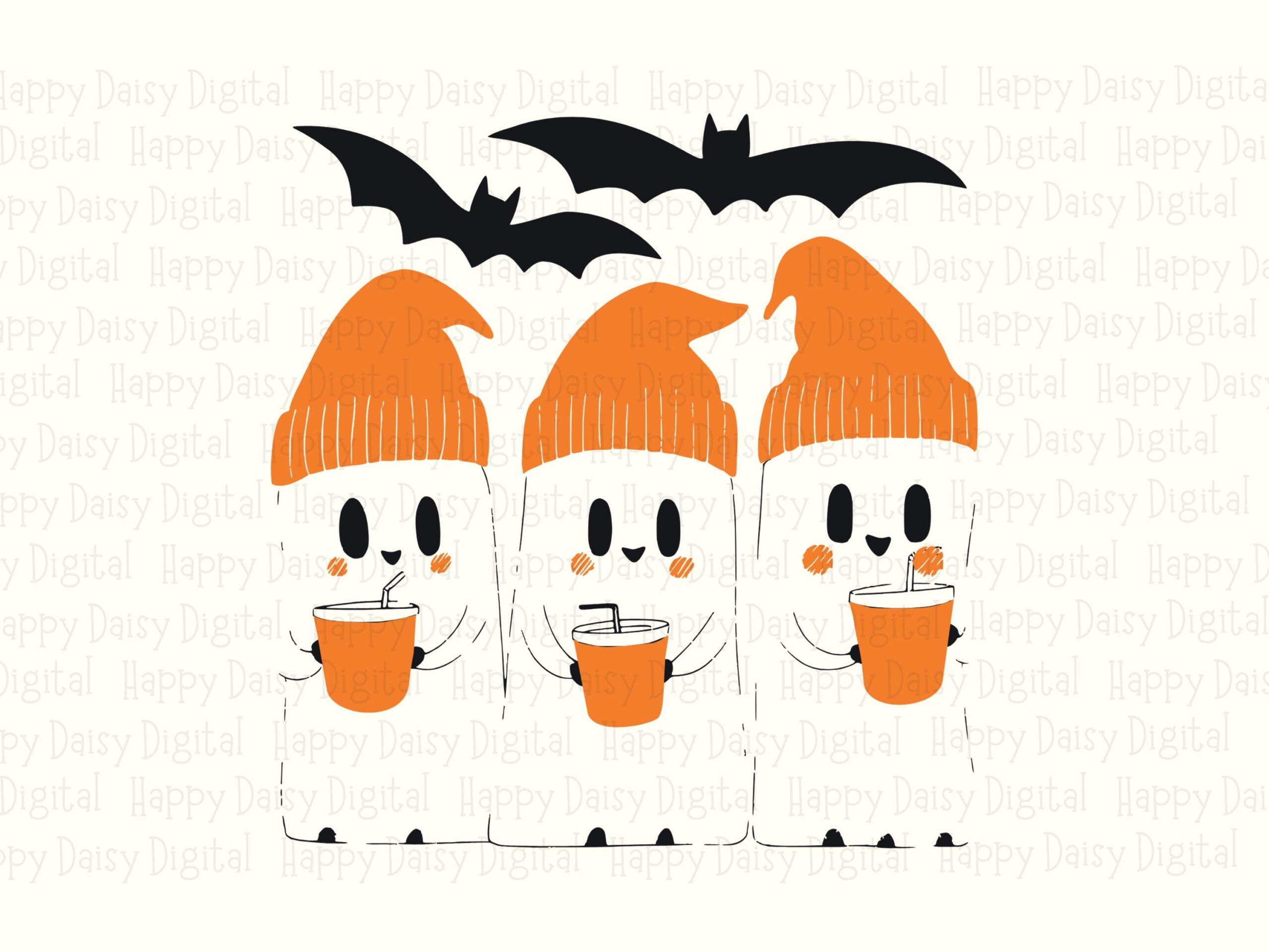 Ghosts & Bat SVG PNG Ghost Trio Ghost Illustration Cricut Silhouette Canva Commercial Use POD - Image 2