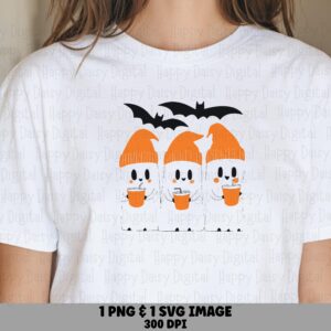 Ghosts & Bat SVG PNG Ghost Trio Ghost Illustration Cricut Silhouette Canva Commercial Use POD