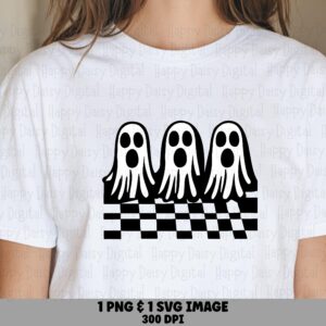 Checkered Ghost Trio SVG PNG Checkered Ghost Design Pattern Illustration Cricut Silhouette Canva Commercial Use POD