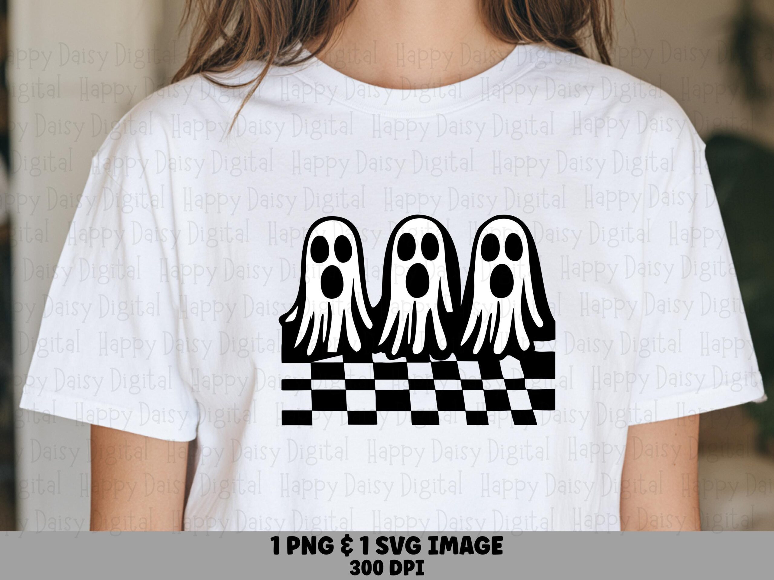 Checkered Ghost Trio SVG PNG Checkered Ghost Design Pattern Illustration Cricut Silhouette Canva Commercial Use POD