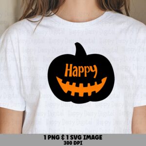 Happy SVG PNG Happy Pumpkin Design Jack-O-Lantern Illustration Cricut Silhouette Canva Commercial Use POD