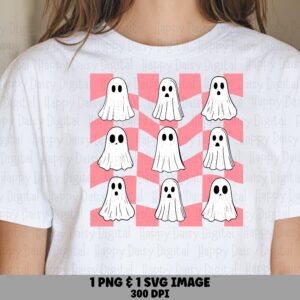 Ghost Pattern SVG PNG Ghost Pattern Design Pink Background Pattern Cricut Silhouette Canva Commercial Use POD