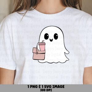 Ghost Holding Drink SVG PNG Ghost Drink Design Iced Drink Illustration Cricut Silhouette Canva Commercial Use POD