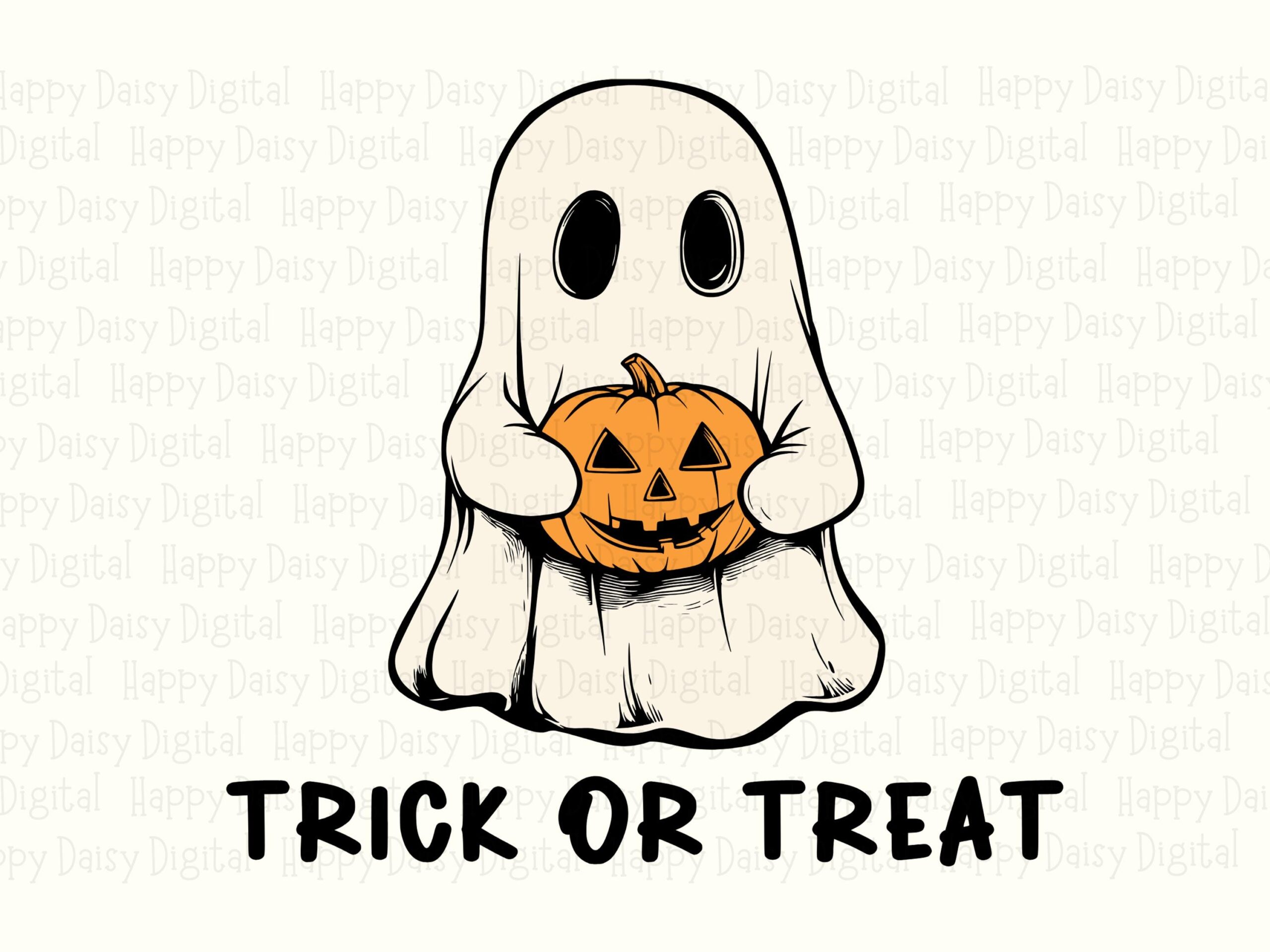 Trick Or Treat SVG PNG Trick Or Treat Ghost Pumpkin Illustration Cricut Silhouette Canva Commercial Use POD - Image 2