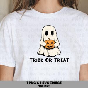 Trick Or Treat SVG PNG Trick Or Treat Ghost Pumpkin Illustration Cricut Silhouette Canva Commercial Use POD