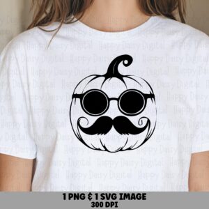 Jack-O-Lantern SVG PNG Jack-O-Lantern Design Sunglasses Mustache Pumpkin Cricut Silhouette Canva Commercial Use POD