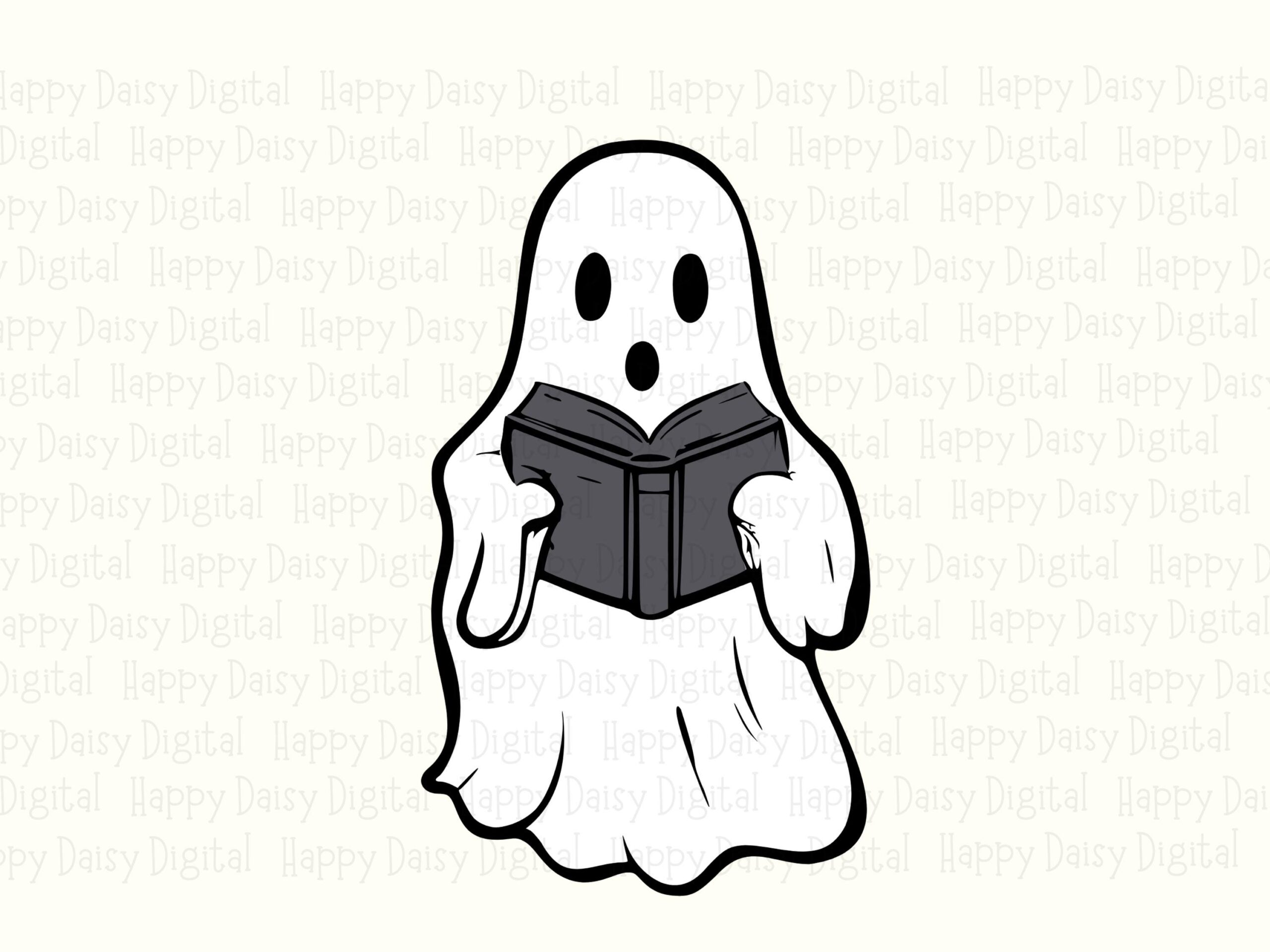 Ghost Reading A Book SVG PNG Ghost Reading Design Book Illustration Cricut Silhouette Canva Commercial Use POD - Image 2