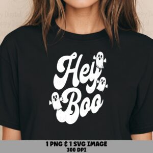 Hey Boo SVG PNG Hey Boo Retro Script Script Text Design Cricut Silhouette Canva Commercial Use POD