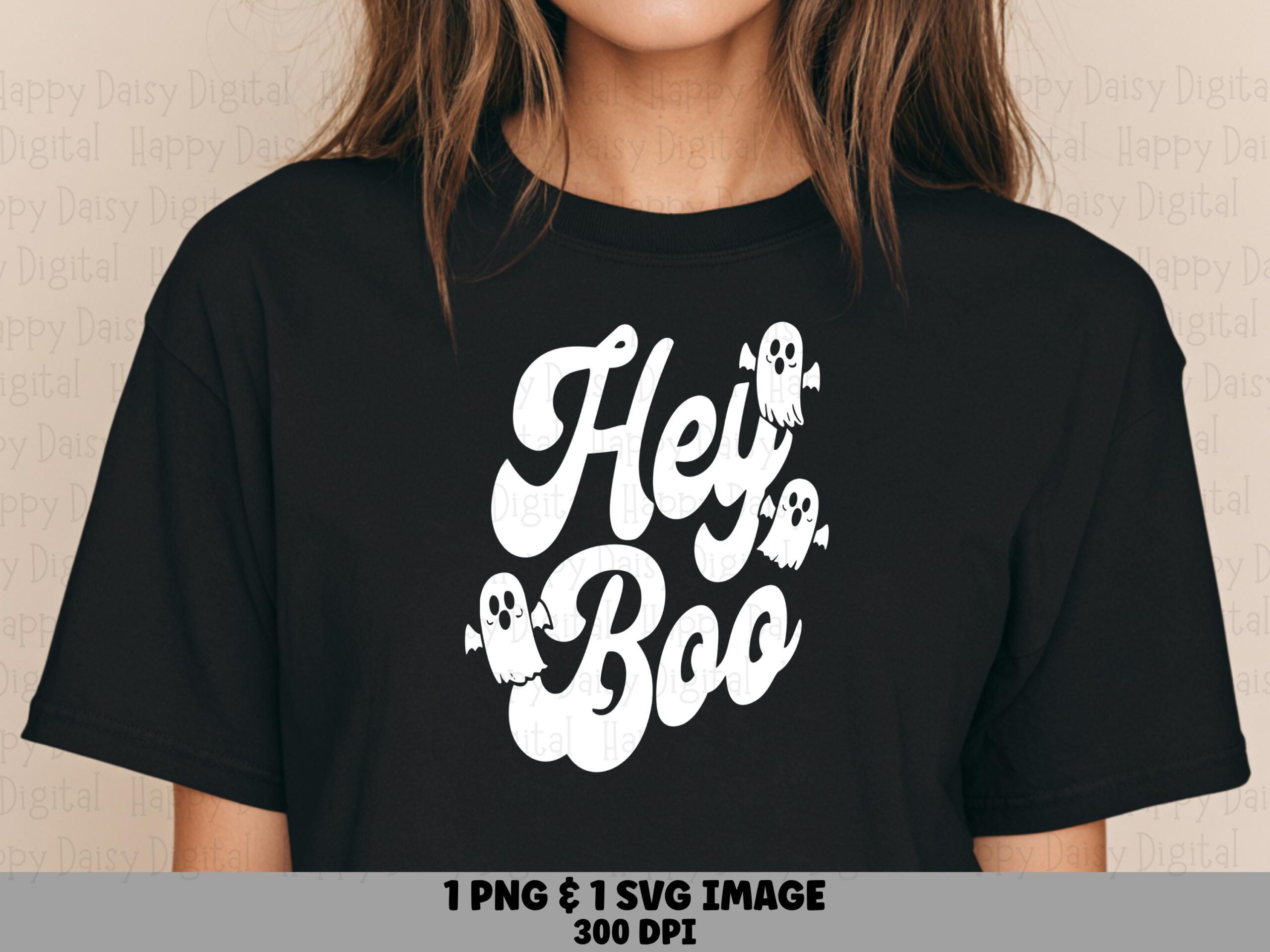 Hey Boo SVG PNG Hey Boo Retro Script Script Text Design Cricut Silhouette Canva Commercial Use POD