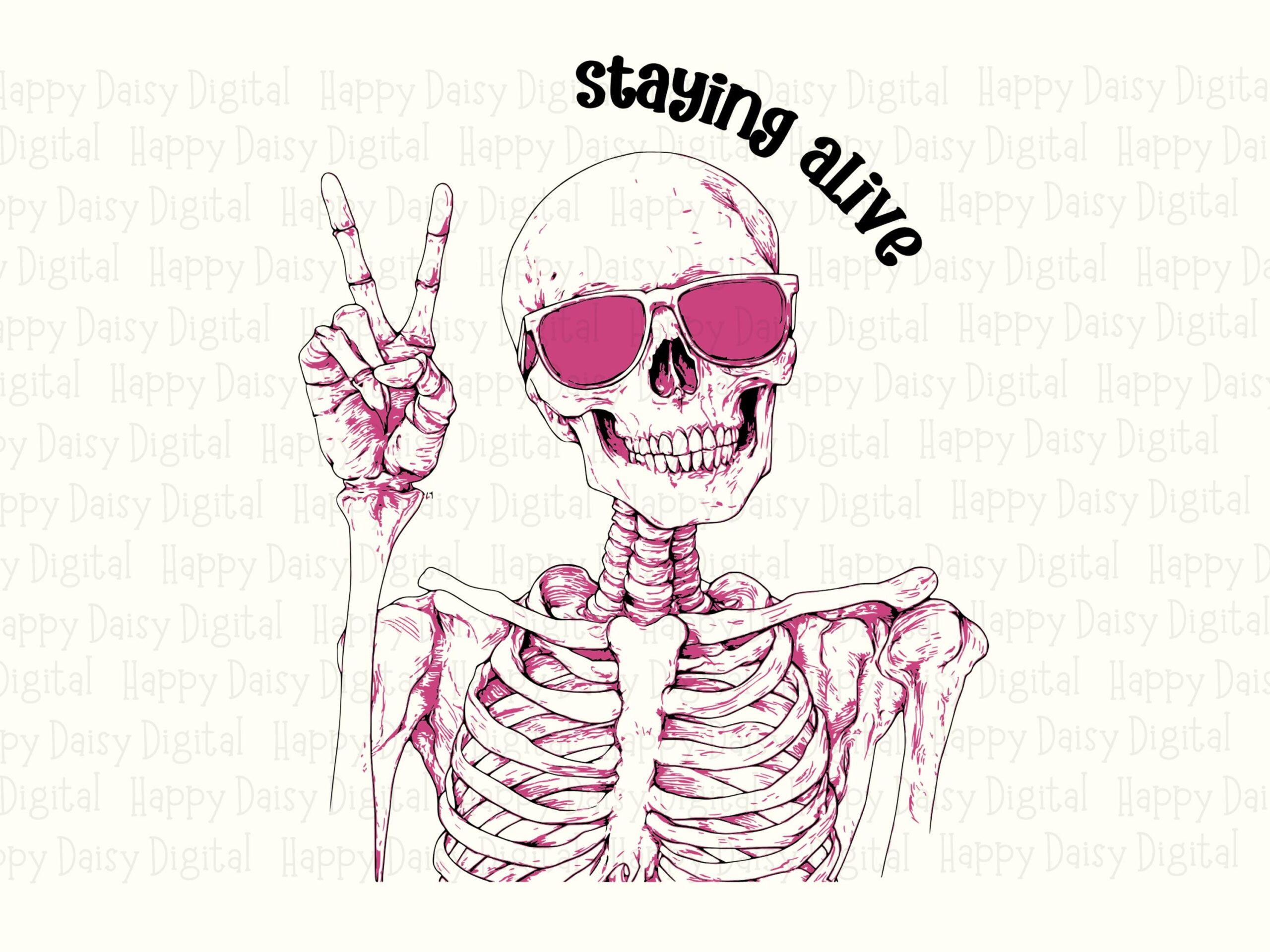 Staying Alive SVG PNG Staying Alive Design Skeleton Sunglasses Illustration Cricut Silhouette Canva Commercial Use POD - Image 2