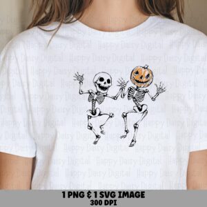 Dancing Skeletons SVG PNG Dancing Skeleton Pumpkin Skeleton Illustration Cricut Silhouette Canva Commercial Use POD