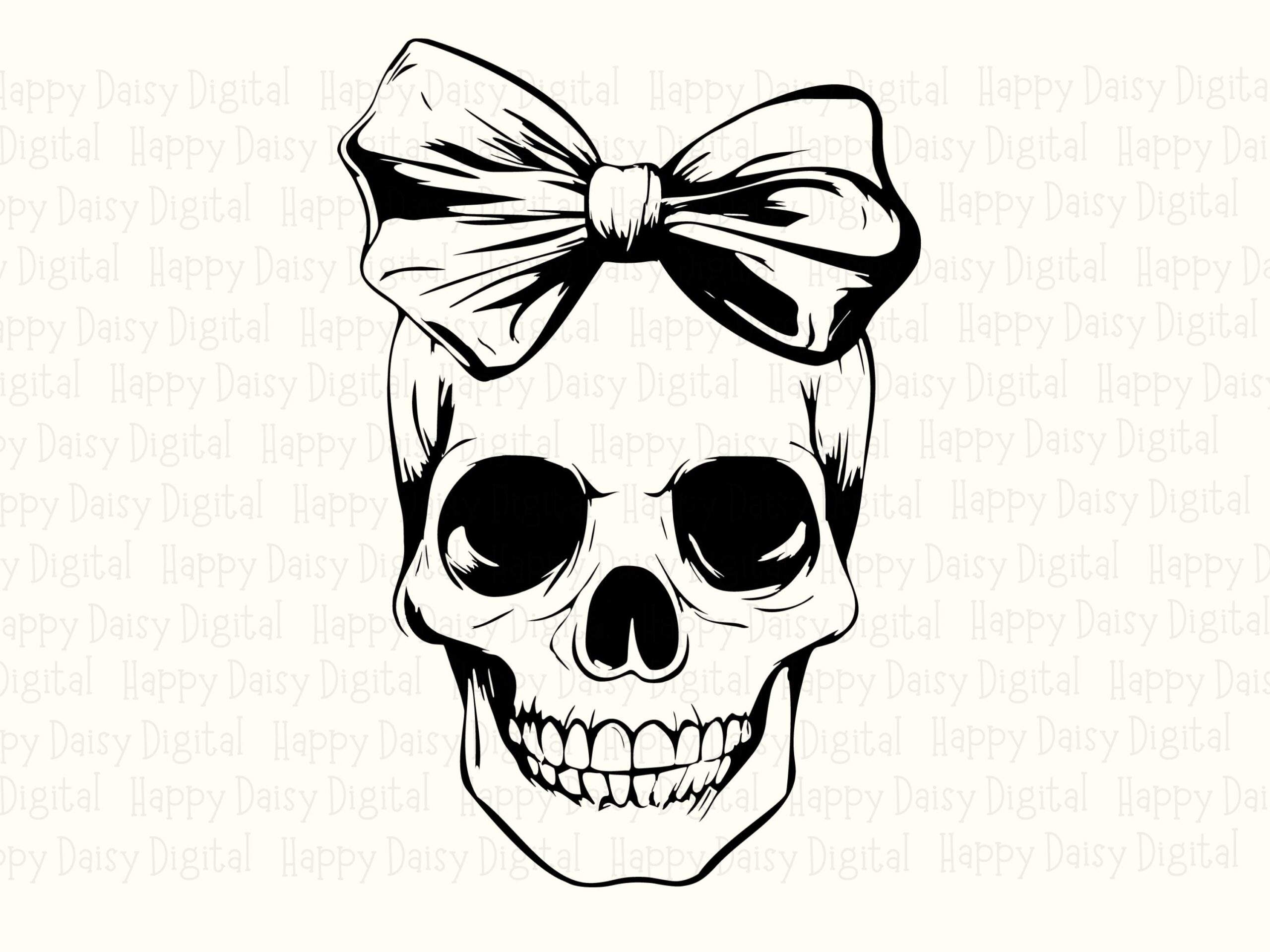 Skeleton With Bow SVG PNG Skeleton Bow Design Skull Illustration Cricut Silhouette Canva Commercial Use POD - Image 2
