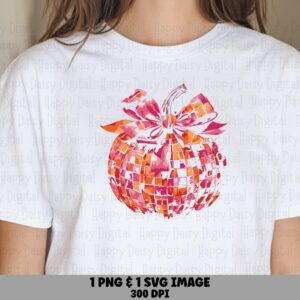 Mosaic Pumpkin With Bow SVG PNG Disco Pumpkin Design Mosaic Watercolor Pattern Cricut Silhouette Canva Commercial Use POD