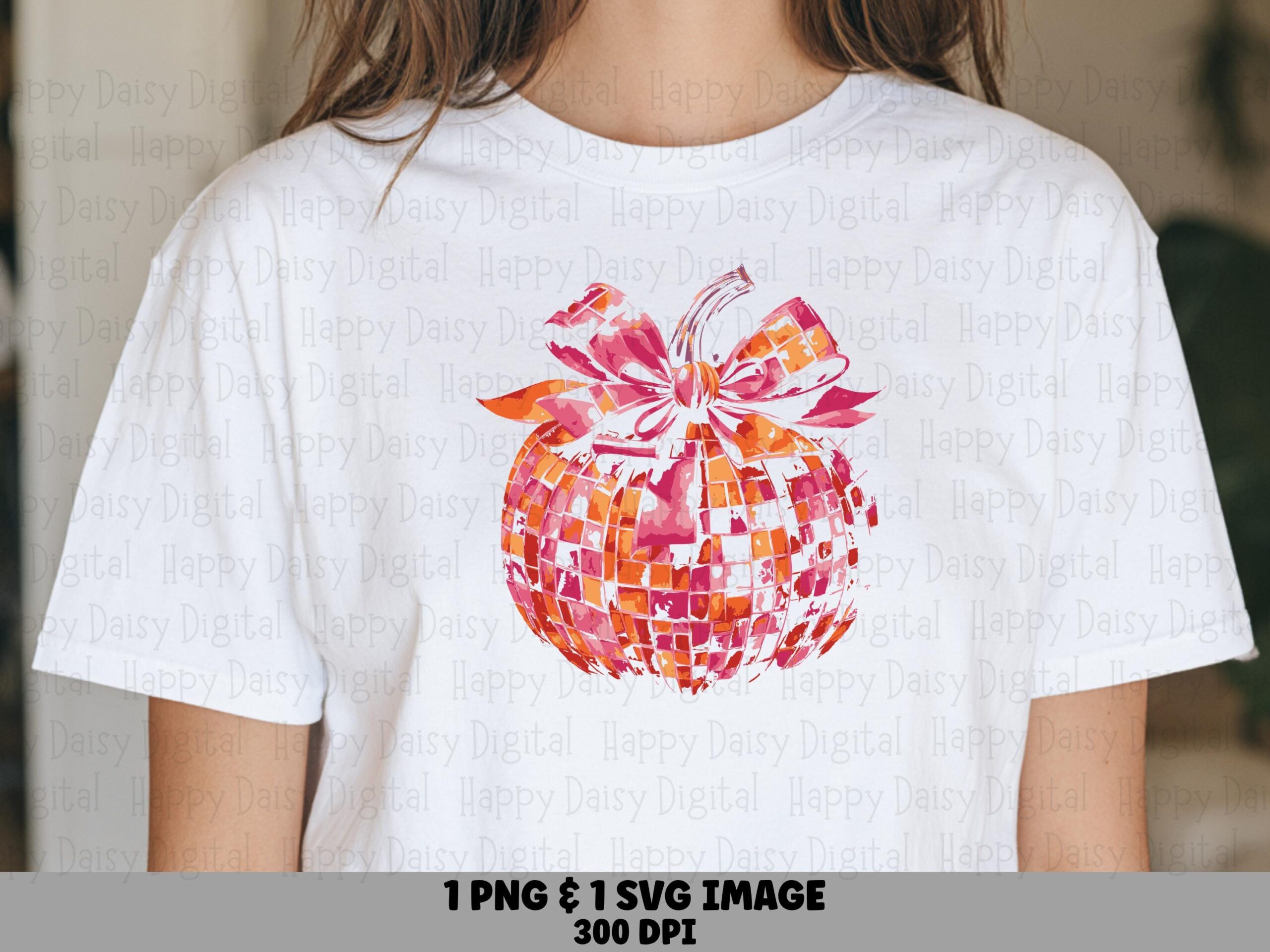 Mosaic Pumpkin With Bow SVG PNG Disco Pumpkin Design Mosaic Watercolor Pattern Cricut Silhouette Canva Commercial Use POD
