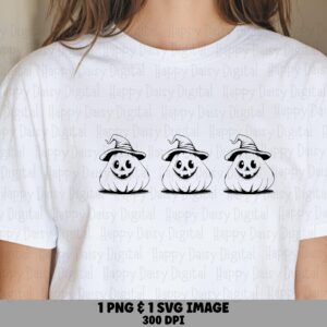 Pumpkin Ghost Trio SVG PNG Ghost Trio Witch Hats Simple Line Illustration Cricut Silhouette Canva Commercial Use POD