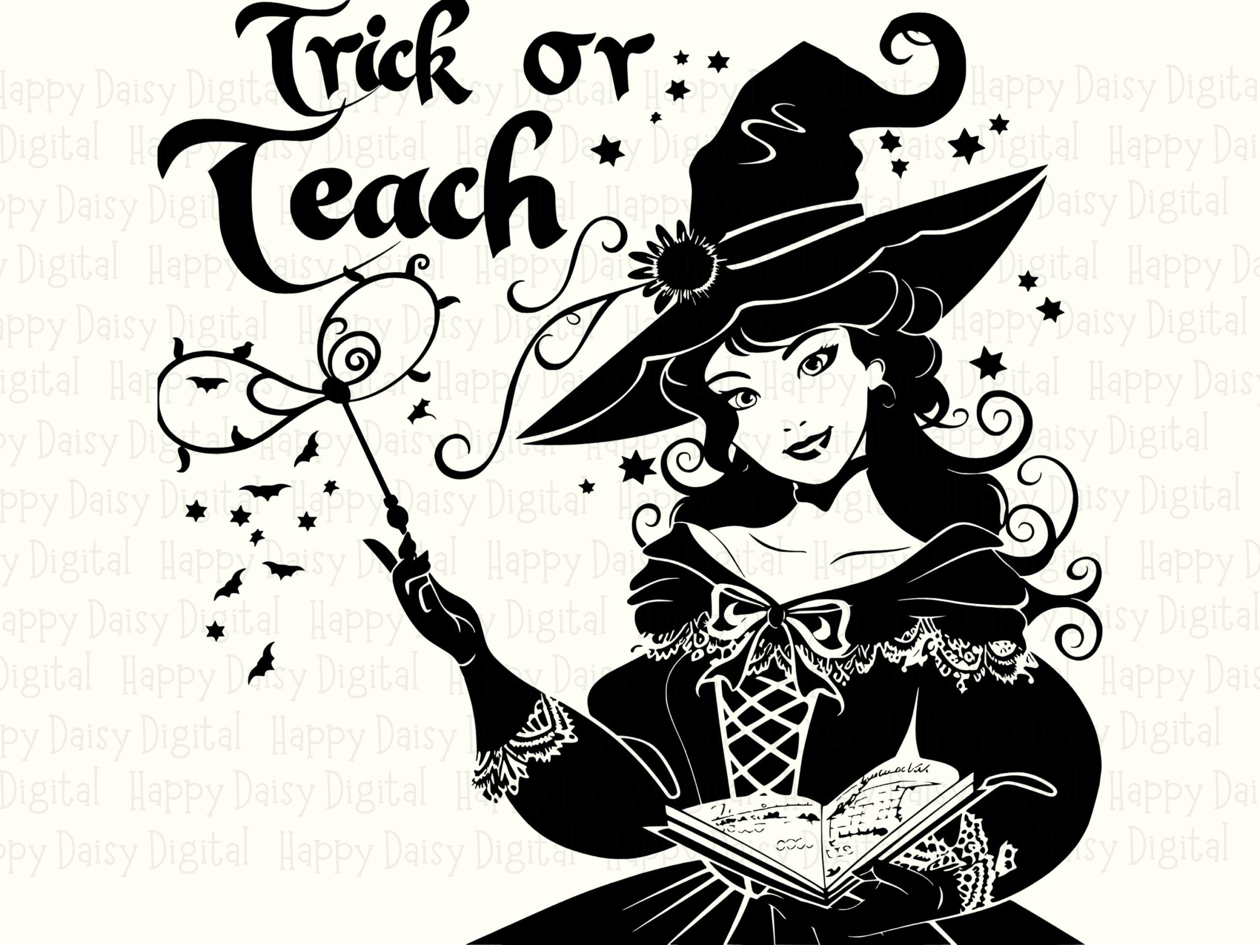Trick Or Teach SVG PNG Trick Or Teach Pun Witch Character Illustration Cricut Silhouette Canva Commercial Use POD - Image 2