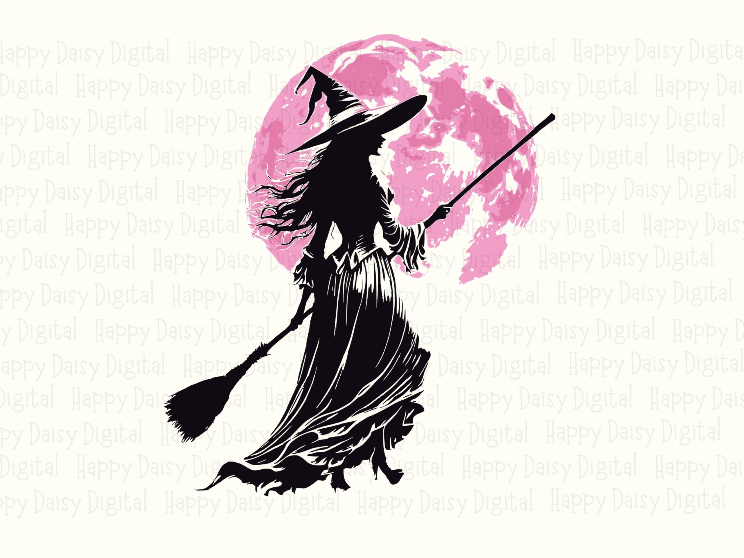 Witch Silhouette SVG PNG Witch Silhouette Design Pink Moon Illustration Cricut Silhouette Canva Commercial Use POD - Image 2
