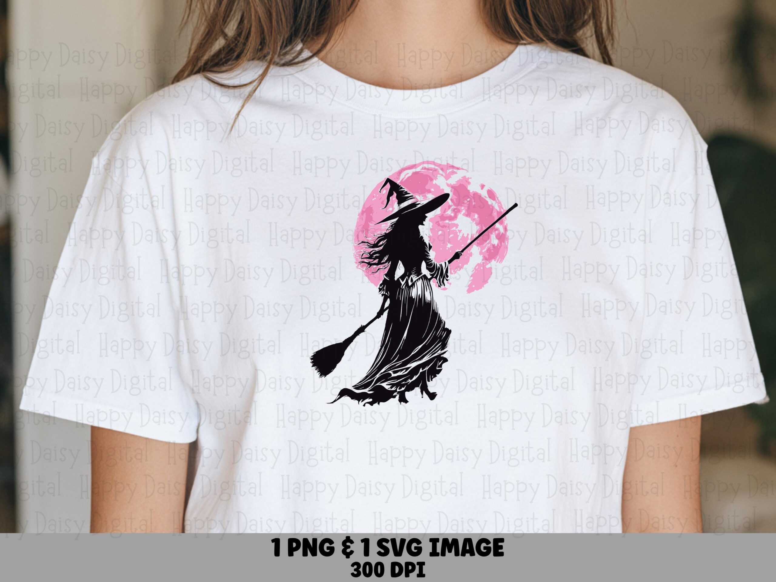 Witch Silhouette SVG PNG Witch Silhouette Design Pink Moon Illustration Cricut Silhouette Canva Commercial Use POD