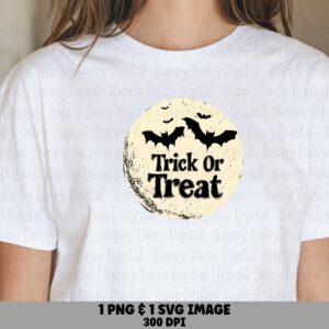 Trick Or Treat SVG PNG Trick Or Treat Moon Design Bat Silhouette Design Cricut Silhouette Canva Commercial Use POD