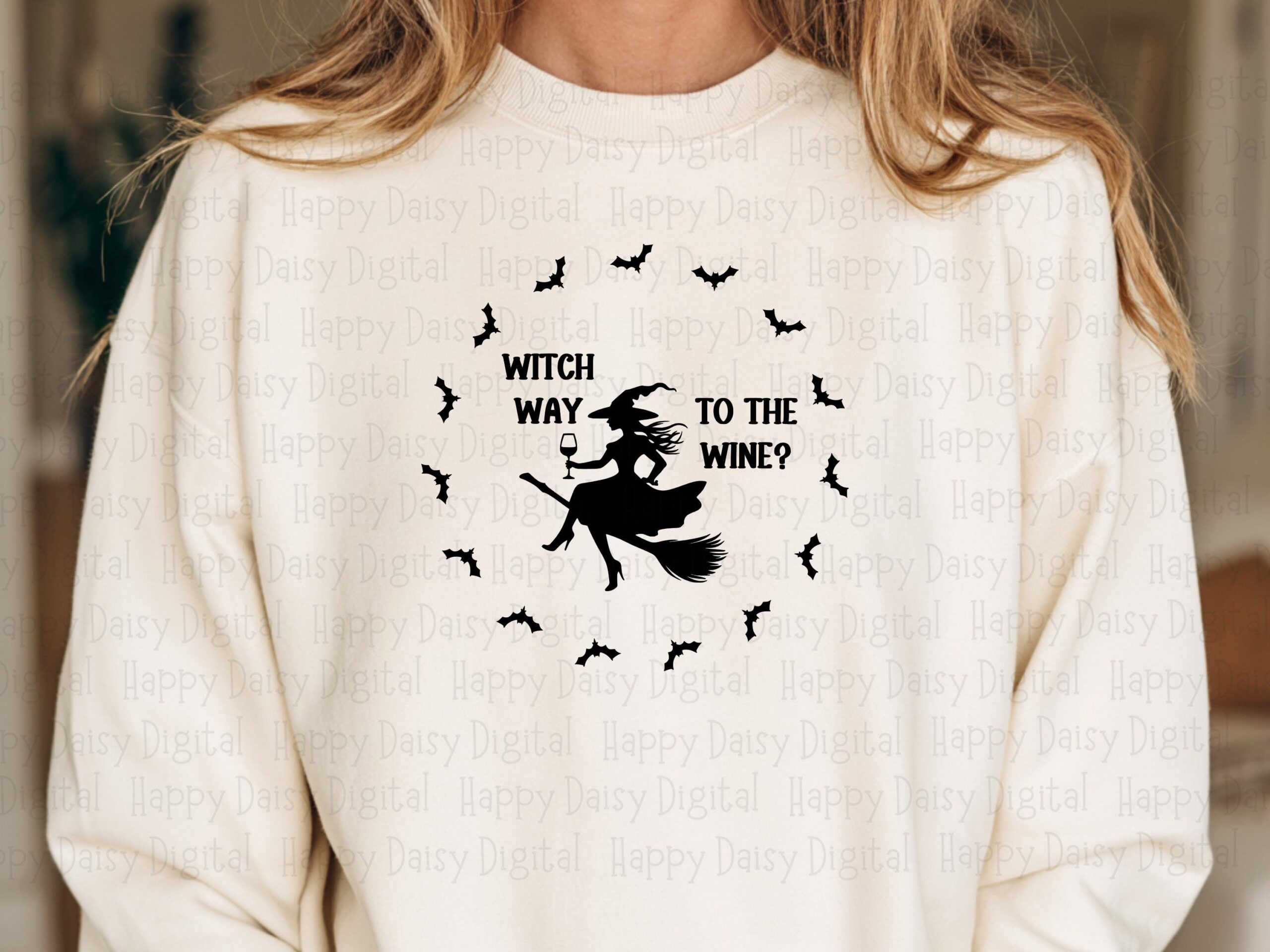 Witch Way To The Wine SVG PNG Witch Way To The Wine Pun Circle Badge Design Cricut Silhouette Canva Commercial Use POD - Image 2