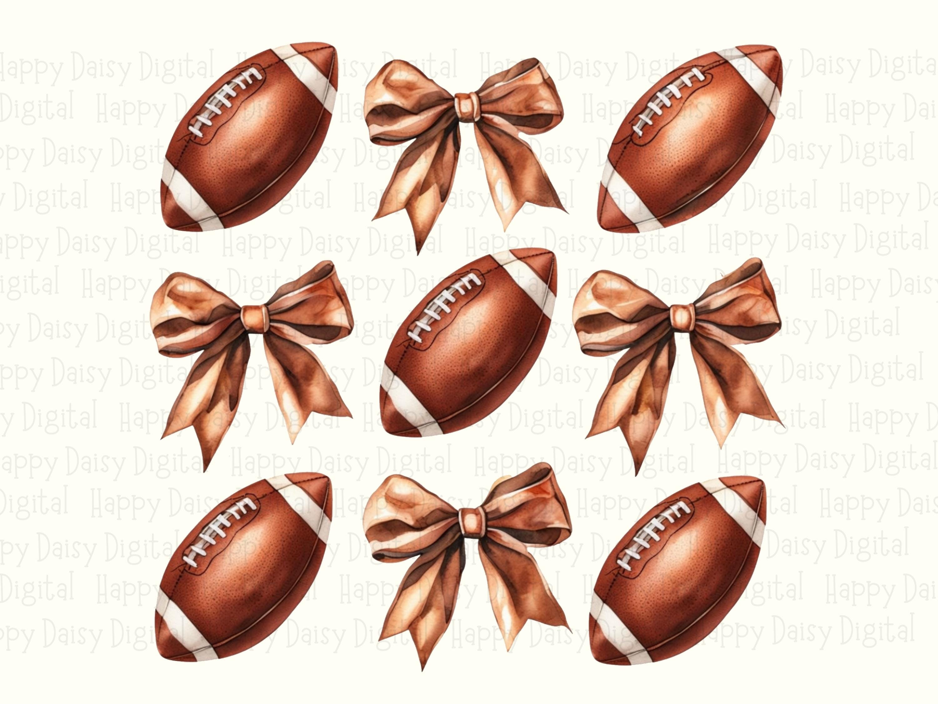 Football And Bows Pattern PNG Football Bow Pattern Icon Grid Design Commercial Use POD - Image 2