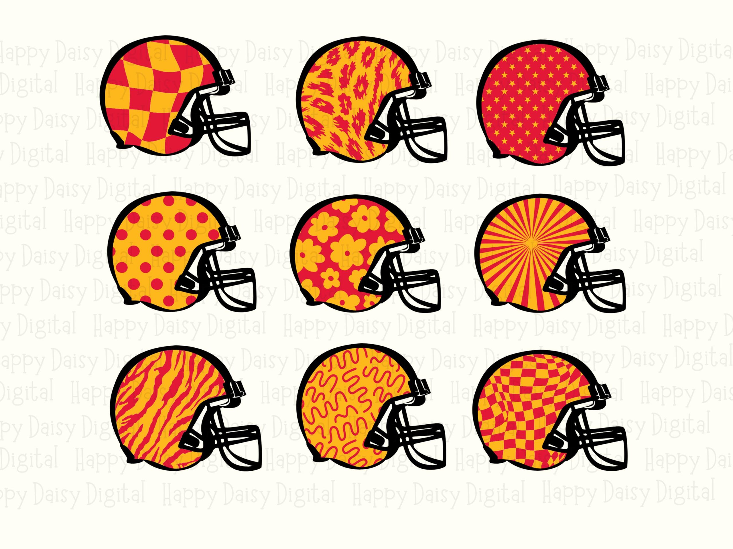 Football Helmet Grid SVG PNG Gold And Red Helmet Grid Helmet Pattern Design Cricut Silhouette Canva Commercial Use POD - Image 2