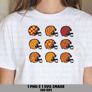 Football Helmet Grid SVG PNG Red And Yellow Helmet Grid Helmet Pattern Design Cricut Silhouette Canva Commercial Use POD