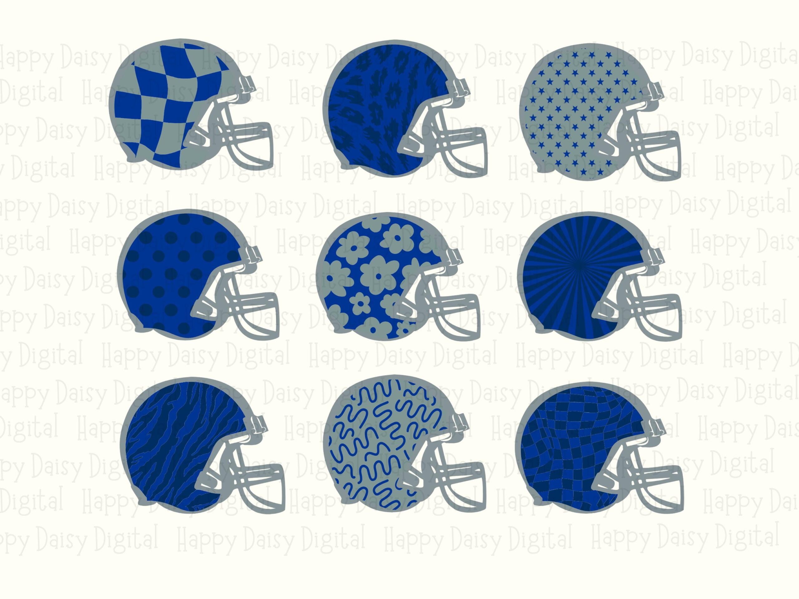 Football Helmet Grid SVG PNG Blue And SilverHelmet Grid Helmet Pattern Design Cricut Silhouette Canva Commercial Use POD - Image 2
