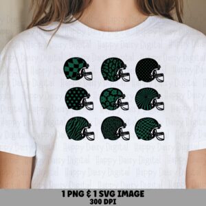 Football Helmet Grid SVG PNG Black & Green Helmet Grid Helmet Pattern Design Cricut Silhouette Canva Commercial Use POD